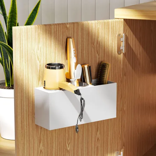 Vista 2 de NIUBEE Organizador de herramientas de peinado de montaje en pared - Soporte de gabinete de baño para secadores, planchas planas, rizadores - Blanco