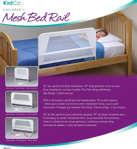 Vista 9 de KidCo Protector de riel de cama de malla para niños pequeños de 39 pulgadas de largo para colchón individual, doble, matrimonial, Queen y King