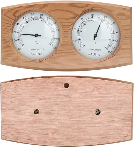 Vista 6 de Cosiki Termómetro de sauna, termómetro higrómetro de madera 2 en 1 para temperatura ambiente, higrómetro para sala de sauna, sala de vapor