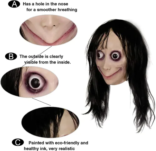 Vista 6 de molezu - Máscara espeluznante de látex con cabello largo, máscara para asustar, hacer retos y juegos de miedo, accesorio para fiesta de disfraces