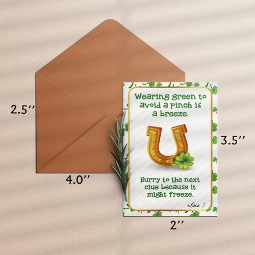 Vista 3 de shupai Pistas de búsqueda del tesoro del día de San Patricio (15 cartas con sobres), juegos de fiesta del día de San Patricio (XBK004E)