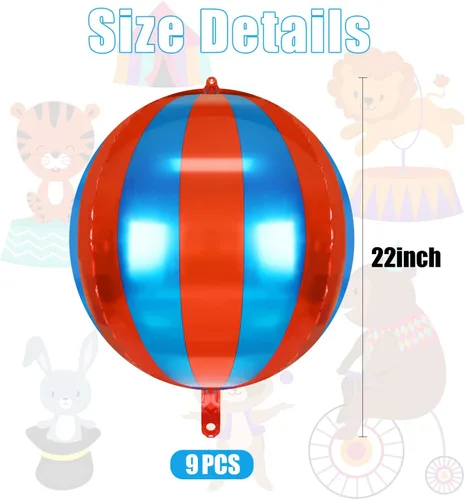 Vista 2 de Paquete de 9 globos de circo, decoraciones de carnaval de LIYDE para fiestas temáticas de circo, decoraciones de circo de 22 pulgadas, globos