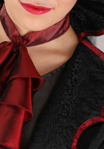 Vista 6 de Exquisito vestido de disfraz de vampiro para mujer, traje de vampiro gótico moderno para adultos, chaleco y cuello medieval, Negro, Rojo, XL