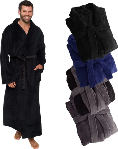 Vista 7 de Ross Michaels Bata para Hombre Talla Grande y Alto - Bata de Baño de Forro Polar con Cuello Chal de Felpa Gris y negro