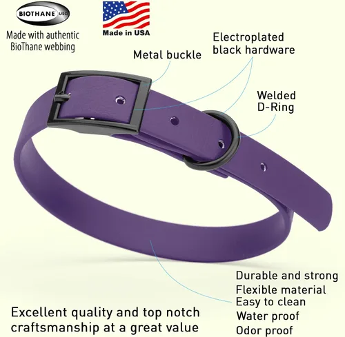 Vista 452 de Dogline Biothane - Collar impermeable para perro con hebilla de liberación rápida, resistente cincha de nailon recubierta con resistente y a prueba