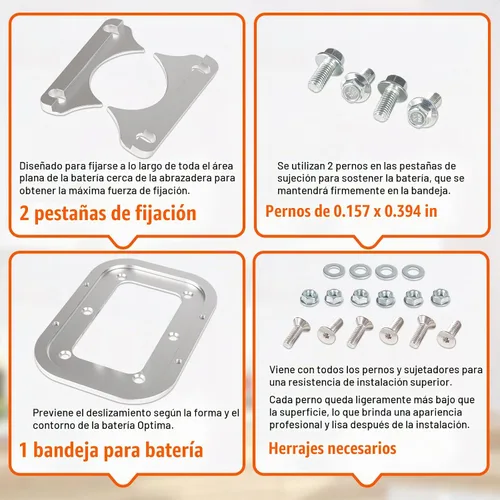 Vista 6 de Paleta de Batería de Aluminio Billet - Soporte de Sujeción de Batería de Maletero Perfectamente Compatible con Bandeja de Baterías Optima