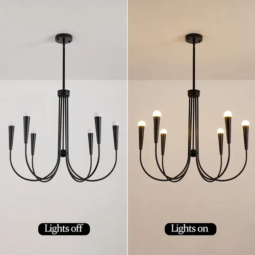 Vista 2 de Lámpara de araña de granja, 6 luces industriales, rústicas, para comedor, lámpara colgante ajustable para cocina, isla, sala de estar, vestíbulo