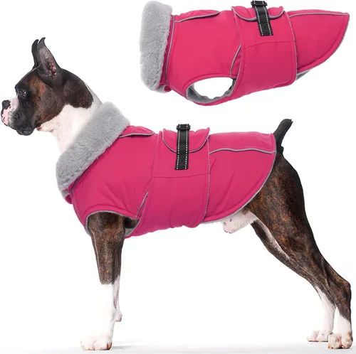 Vista 15 de Lelepet Dog Coat Reflective Waterproof Fleece Vest with Adjustable Buckle Abrigos de invierno reflectantes con cierre de ajustable, abrigos para Rojo