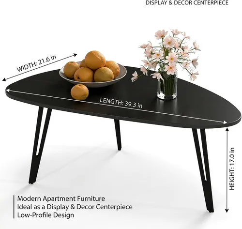 Vista 3 de Manora Mesa de Café Moderna y Simple de Madera con Patas de Metal Negro, Mesa de Té Ovalada para Sala de Estar u Oficina, Mesa Central Compacta