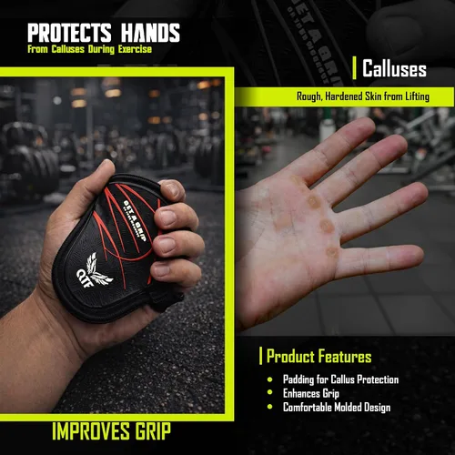 Vista 5 de QTF Puños de elevación para levantamiento de pesas, guantes de goma para gimnasio, protector de palma de gimnasio, almohadillas de agarre