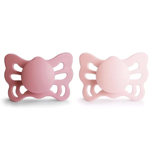 Vista 2 de FRIGG Butterfly Anatomical SilkySoft - Chupete de silicona para bebé, fabricado en Dinamarca, sin BPA (cedro/rosa bebé, 0-6 meses)