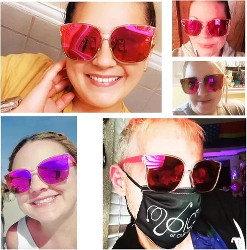 Vista 2 de Sumato Gafas de sol para mujer, lentes de sol rosas de gran tamaño para mujer con lente de espejo de moda con bloqueo UV400