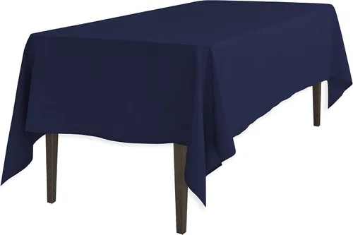 Vista 12 de Linenlanding Mantel rectangular de 60 x 102 pulgadas para mesa circular para bodas, mesas de bufé, fiestas, cenas de vacaciones (1, azul bebé)