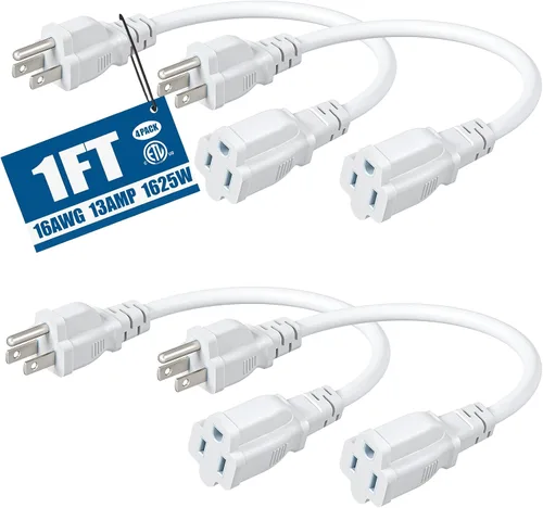Vista 23 de DEWENWILS Cable de extensión corto, cable de alimentación SJTW de 1 pie, cable de extensión SJTW de 16 AWG resistente a la intemperie
