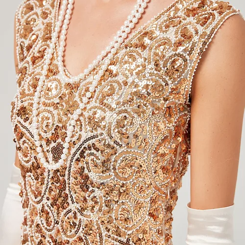 Vista 5 de IDOPIP Vestido de mujer con flecos y lentejuelas de los años 20, estilo Gatsby, vestido de fiesta rugiente de los años 20, vestido de noche de cóctel