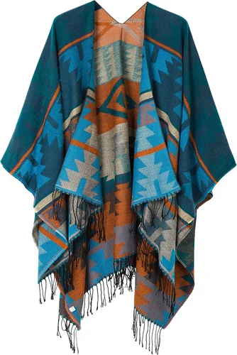 Vista 9 de Chales cálidos para mujer, cárdigan con frente abierto, estilo vintage, poncho