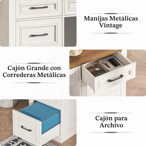 Vista 4 de Vabches Escritorio ejecutivo Farmhouse de 59 pulgadas con cajones