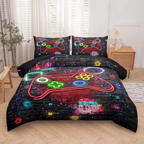 Vista 7 de MWMWMW Juego de edredón gaming de 5 piezas para niños, juegos de ropa de cama twin para niños, juego de edredón tamaño twin para niños con 1