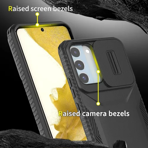 Vista 5 de Funda para Galaxy S22 5G con 1 protector de pantalla HD y cubierta de cámara deslizante [grado militar], funda protectora resistente a prueba