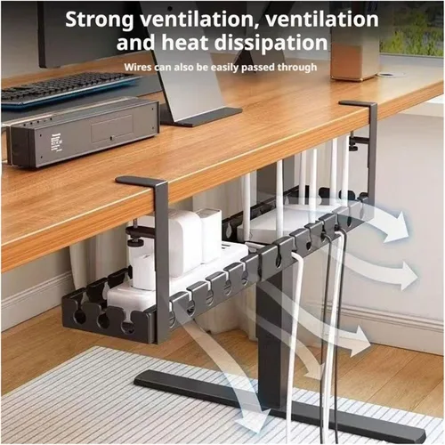 Vista 5 de Extendable Under-desk Cable Management Tray, No Drilling Required, Adjustable Clips, Cable Hidden Channel Organizer(Fixed black)