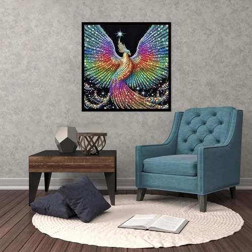 Vista 9 de JFYHAB Kits de pintura de diamantes de fénix 5D para adultos, taladro completo de Fénix de fuego, diamante redondo, punto de cruz, pintura colorida