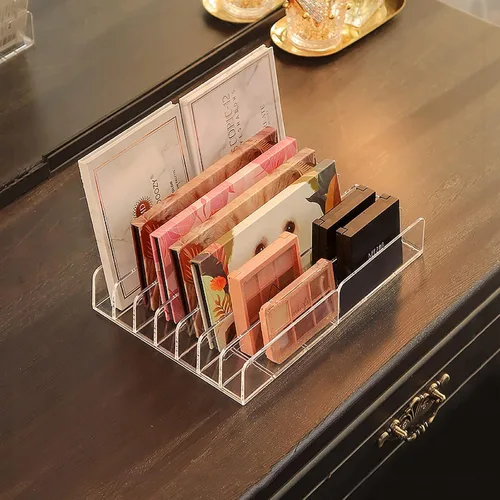 Vista 7 de Vowcarol Organizador de paleta de sombras de ojos, acrílico de 7 secciones divididas para paleta de maquillaje, soporte organizador - transparente