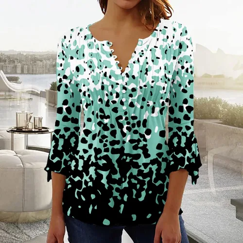 Vista 2 de Ceboyel Blusa tipo túnica con estampado floral para mujer, con botones, estilo Henley, con manga de codo, casual, trajes de moda para mujer