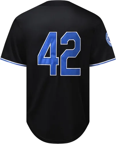 Vista 3 de PXJWXH Camiseta de béisbol negra de la leyenda #42 para hombre, con botones, estilo retro de los años 90, camisetas de hip hop cosidas S-3XL