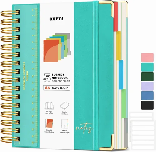 Vista 13 de Cuaderno espiral de cuero con 5 temas: cuaderno de tapa dura con rayas Verde