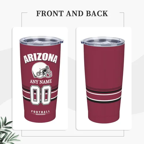 Vista 2 de Vaso Arizona personalizado, vaso con nombre y número personalizados, taza de café de viaje de acero inoxidable que mantiene las bebidas frías
