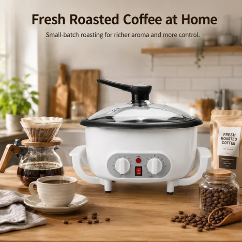 Vista 5 de Tostador de café mejorado para uso doméstico, tostador de granos de café eléctrico de 110 V con temporizador, tostadora de 1200 W, tostadora de café