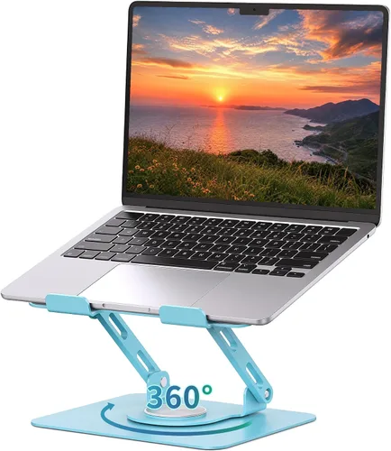 Vista 15 de SOUNDANCE Soporte giratorio 360º para laptop, elevador ergonómico para computadora de escritorio, soporte de metal multiángulo de altura ajustable