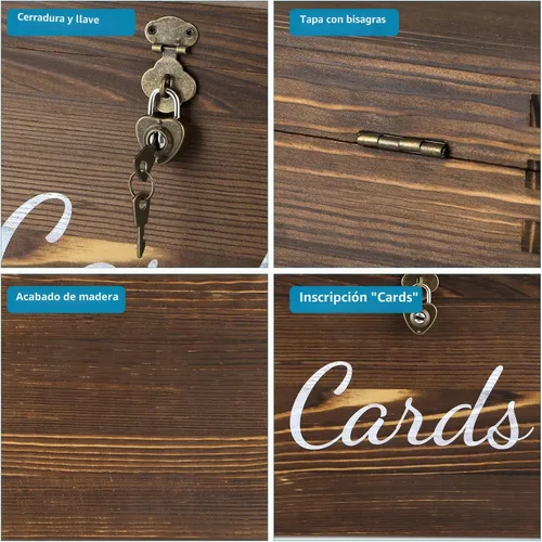 Vista 4 de MDLUU Caja de madera para tarjetas de boda, caja rústica para dinero de boda con cerradura, soporte para sobre, caja de recepción de tarjetas
