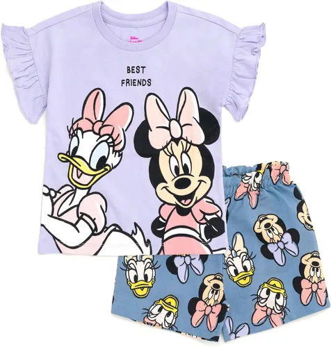 Vista 46 de Disney Minnie Mouse - Conjunto de camiseta floral arcoíris y pantalones cortos de cambray, tallas de bebé a niño grande (12 meses - 14-16)