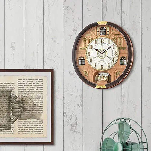 Vista 4 de SEIKO QXM601BRH - Reloj de pared con péndulo giratorio de 12 melodías en movimiento, oro rosa