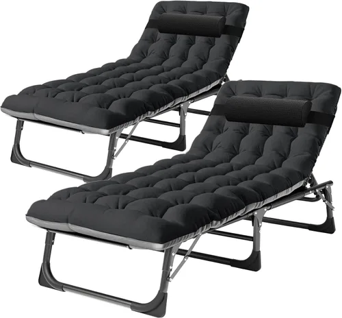 Vista 13 de NAIZEA Sillón plegable, cuna plegable 3 en 1 con colchón, silla reclinable de 4 posiciones para patio, reclinable ajustable para exteriores