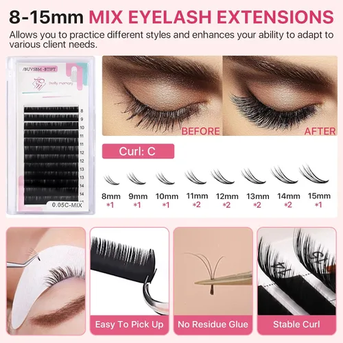 Vista 2 de Pretty memory Kit de extensión de pestañas, cabezal de maniquí de pestañas con párpados extraíbles, juego de práctica de silicona para maquillaje e