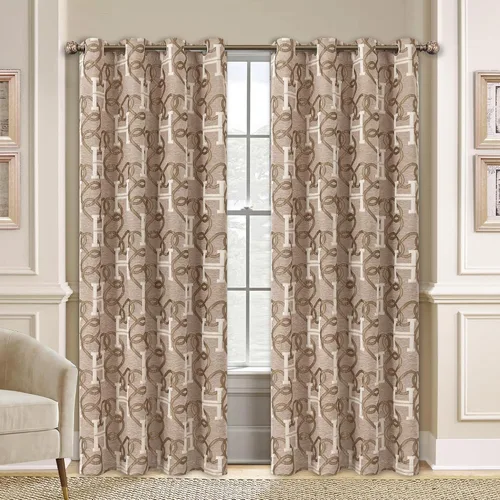 Vista 9 de Cortinas opacas modernas de letra H para sala de estar, cortina de ventana de lujo con patrón de cadena de chenilla, jacquard de 84 pulgadas