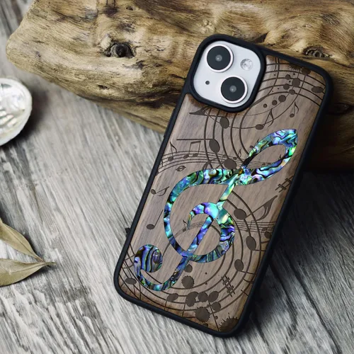 Vista 4 de Carveit Funda magnética protectora de madera de diseñador para iPhone 14 [grabado en madera e incrustaciones de carcasa] funda de madera compatible