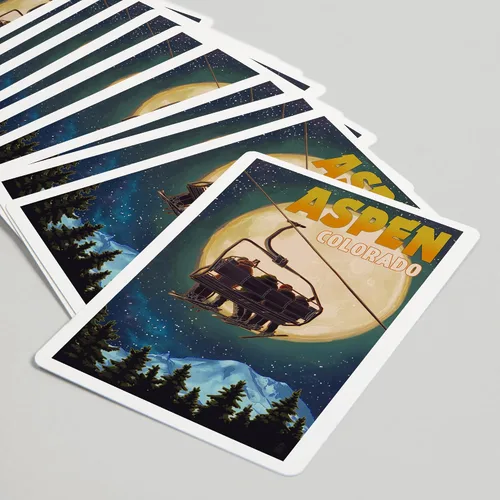 Vista 5 de Lantern Press Aspen, Colorado, Remonte de esquí y luna llena (52 cartas de juego, baraja de cartas de tamaño póquer con comodines)