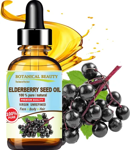 Vista 2 de Aceite de semilla de saúco belga Sambucus Niagra 100% puro aceite portador prensado en frío natural virgen sin refinar 0.5 onzas líquidas para cara