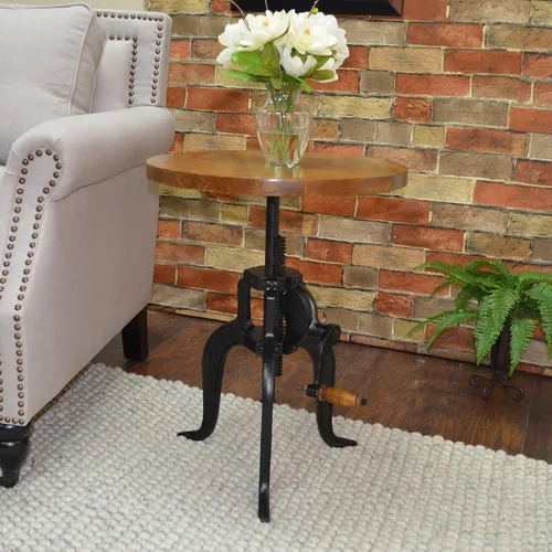 Vista 5 de Carolina Chair & Table Mesa auxiliar rústica con manivela ajustable de 18 pulgadas, base de hierro fundido para granja, sala de estar o dormitorio