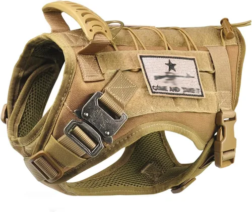 Vista 7 de Arnés táctico para perro, chaleco militar Molle para perro K9, chaleco para entrenamiento al aire libre, resistente al desgaste, arnés para perro