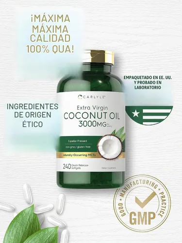 Vista 5 de Carlyle Cápsulas de cápsulas blandas extra virgen de aceite de coco 3000