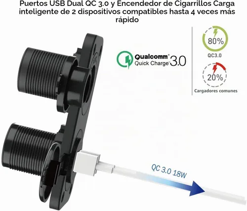 Vista 4 de 10L0L Carrito de golf encendedor de cigarrillos salida y carga rápida 3.0 DC 12V entrada impermeable cargador USB adaptador de enchufe
