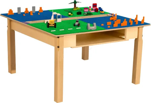 Vista 17 de Contender Time-2-Play - Mesa de madera contrachapada de abedul para niños, color azul y verde, compatible con Lego Montessori con estante para sala