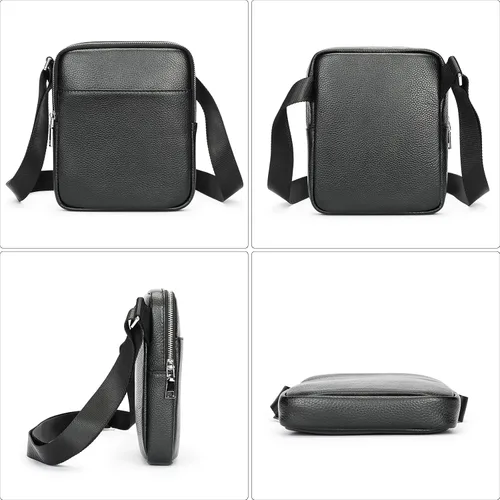 Vista 7 de NIUCUNZH Monederos y bolsos de hombre pequeños, mini mensajero de cuero genuino y bolso de hombro para hombres con muchos bolsillos con cremallera