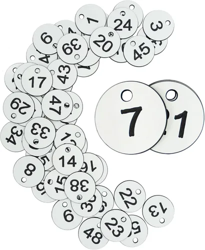 Vista 9 de Etiquetas de plástico para números de identificación, etiquetas grabadas sin llaveros (1-50, negro)