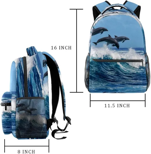 Vista 2 de Mochila pequeña para niños y niñas mochila escolar para niños pequeños de 3 a 12 años 145 pulgadas Delfín feliz Mochilas tradicionales