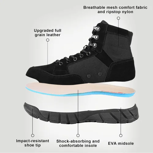 Vista 4 de ANTARCTICA Botas Militares Tácticas Ligeras para Hombre para Senderismo y Trabajo Negro